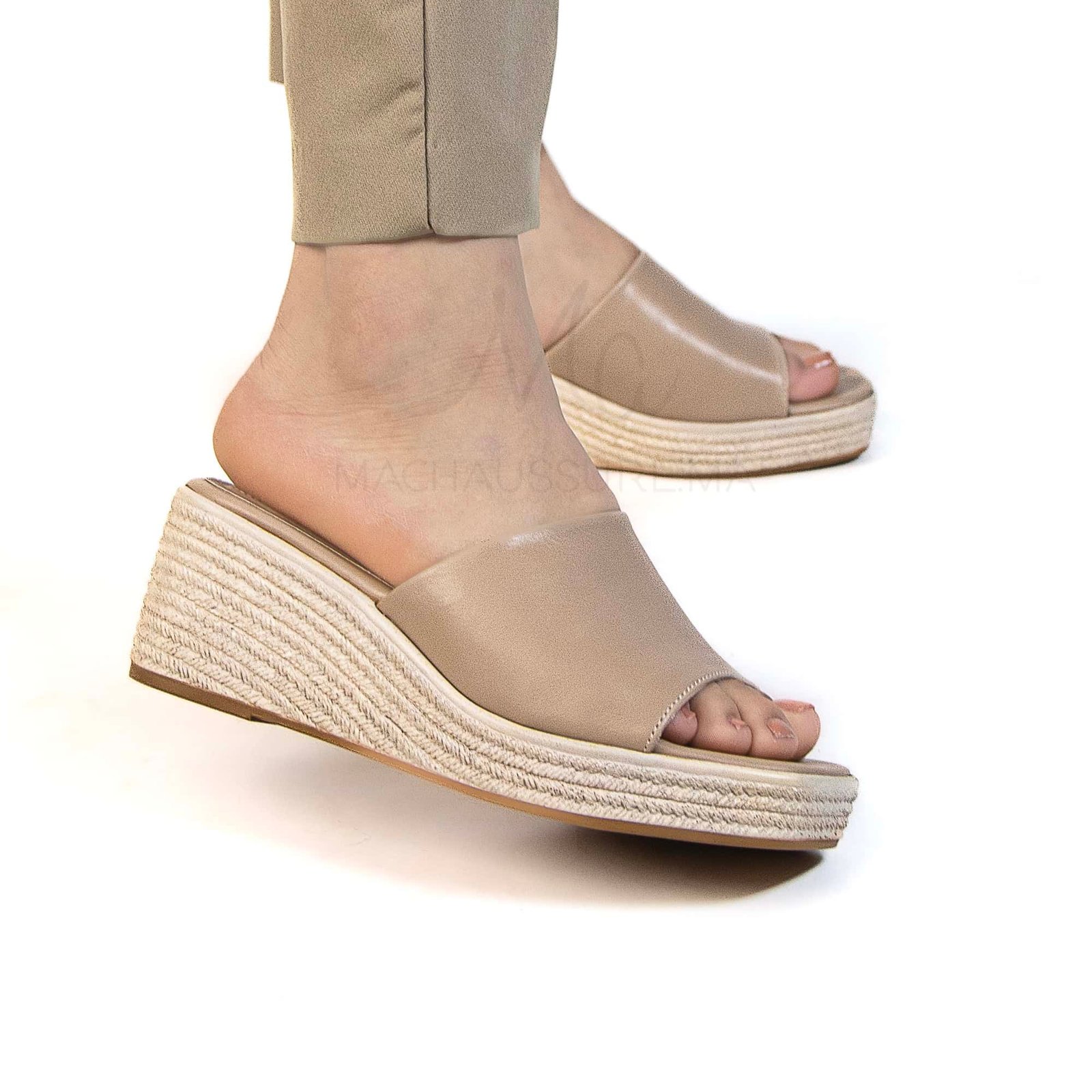 Rimal - Sandales Compensées Femmes en Beige.