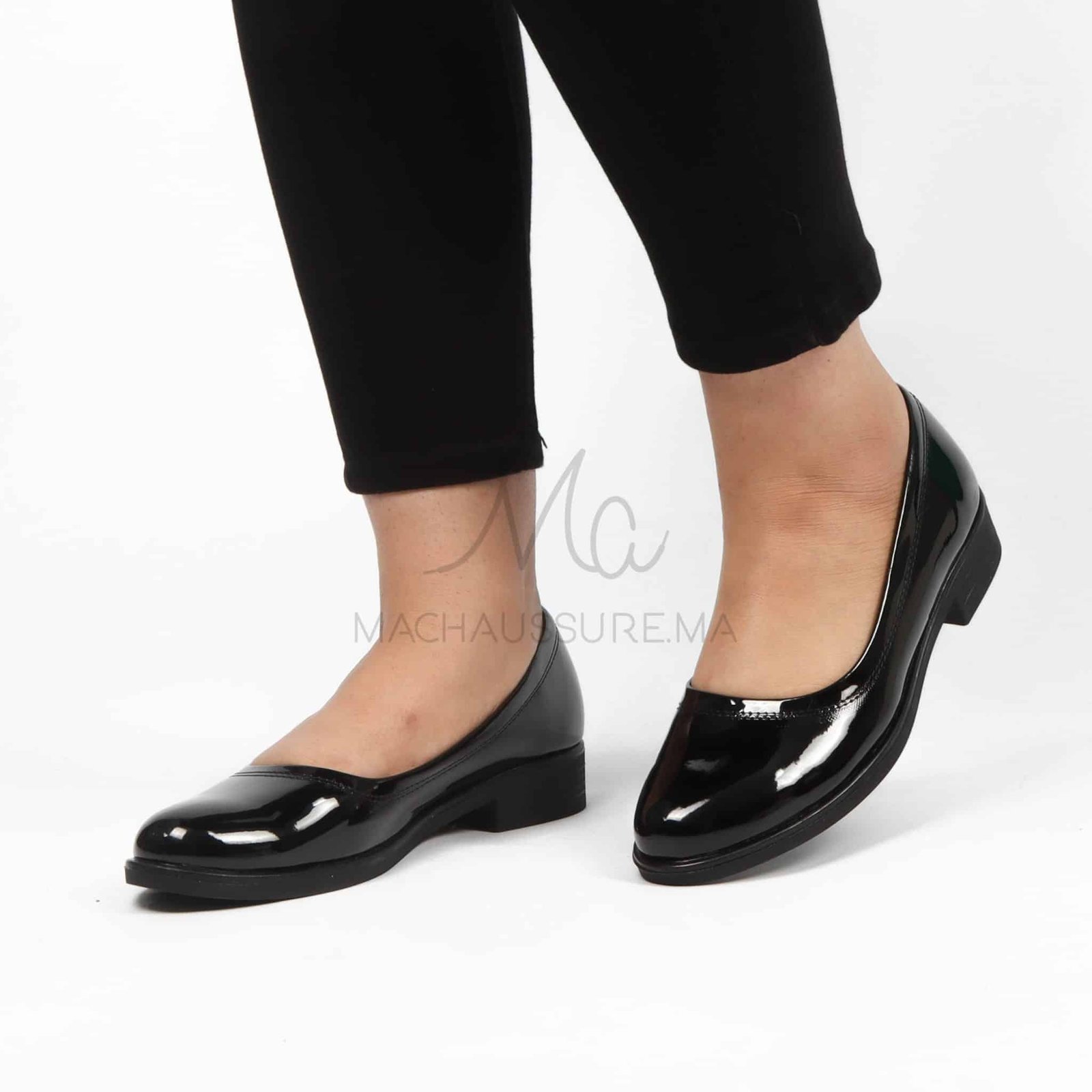 Manon - Mocassins Femmes en Noir Vernis.