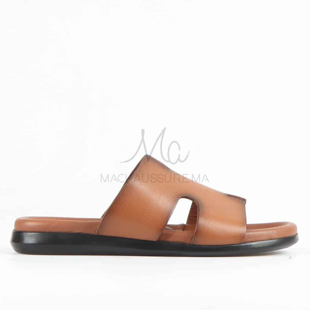 Zen - Sandales Hommes 100% Cuir en Tabac.