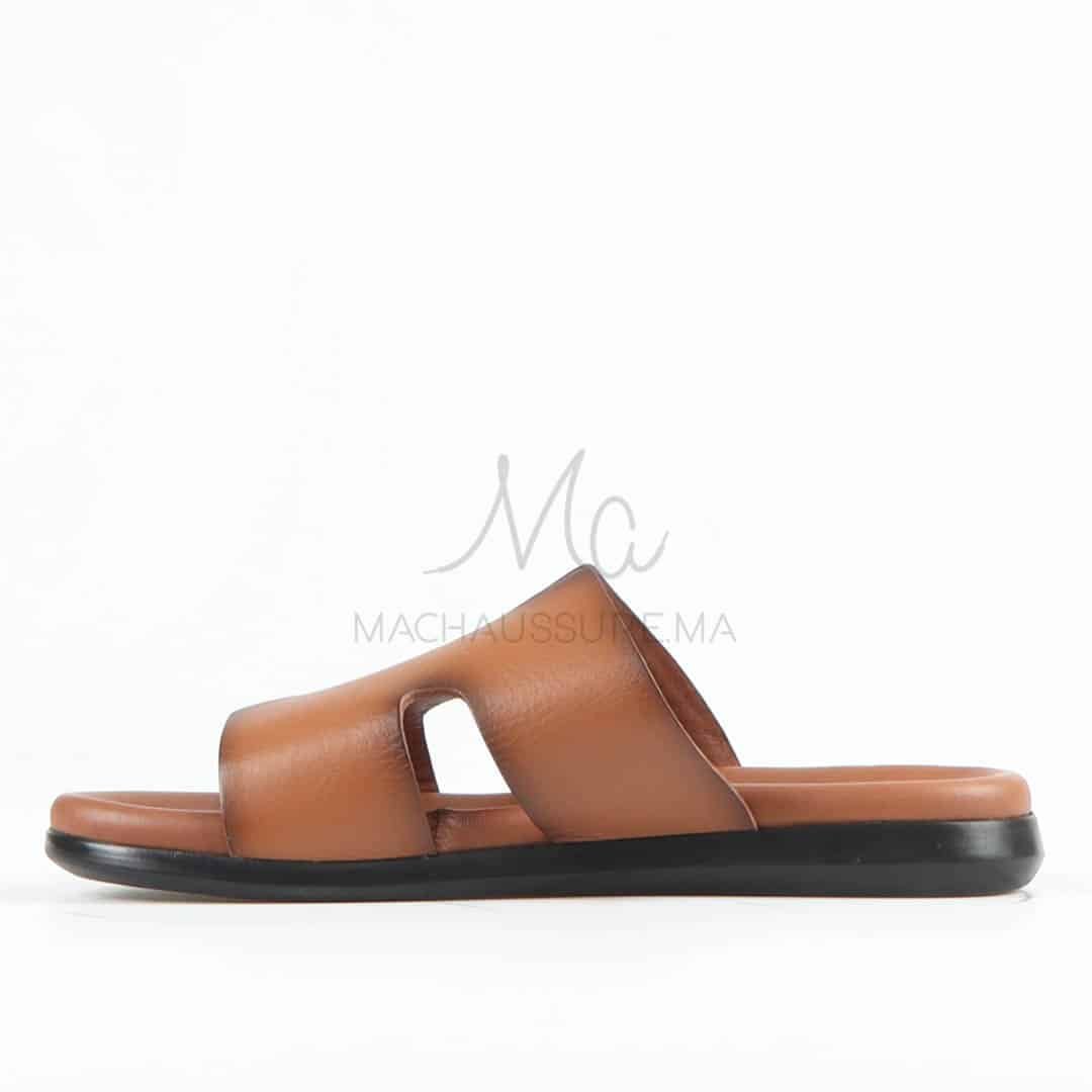 Zen - Sandales Hommes 100% Cuir en Tabac.