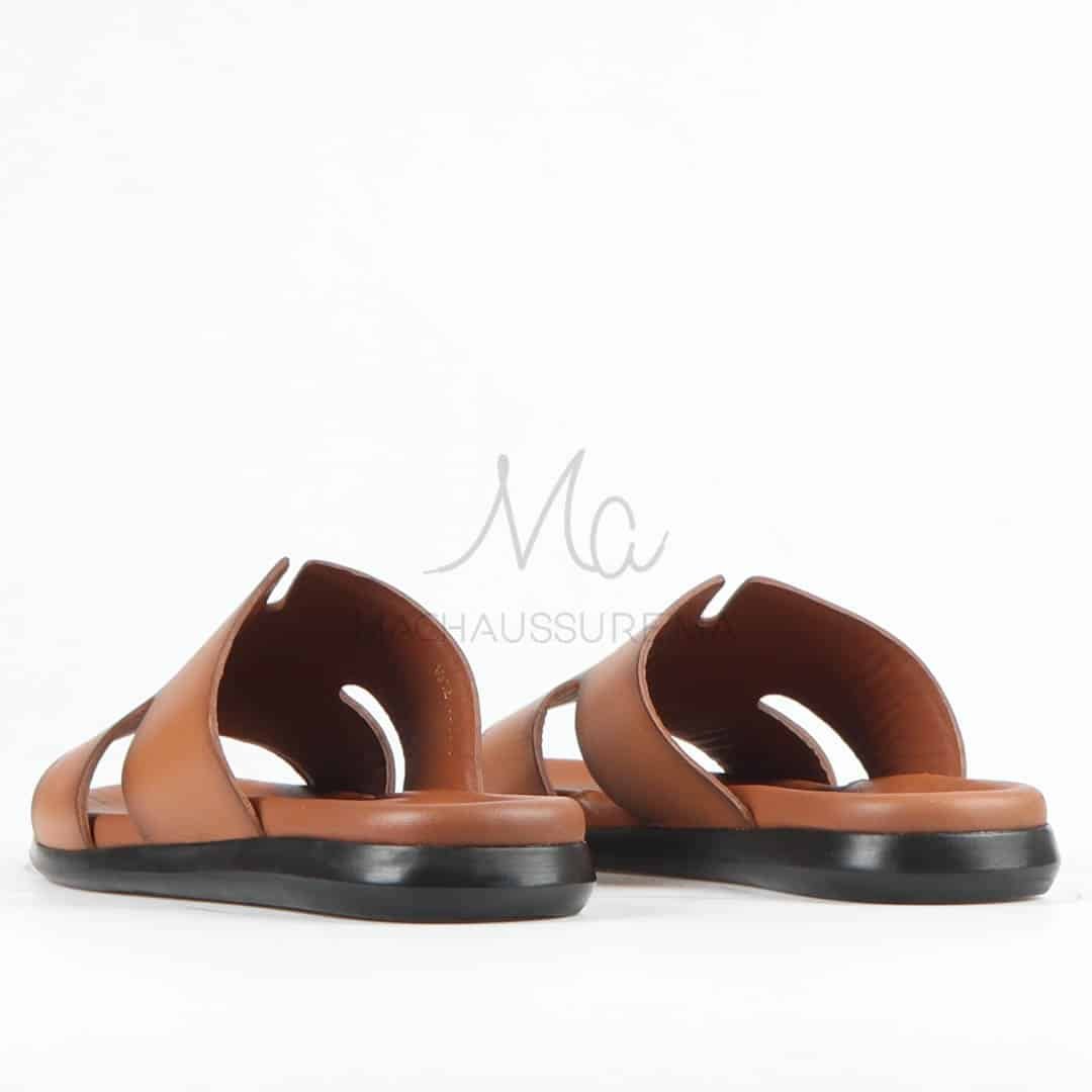Zen - Sandales Hommes 100% Cuir en Tabac.