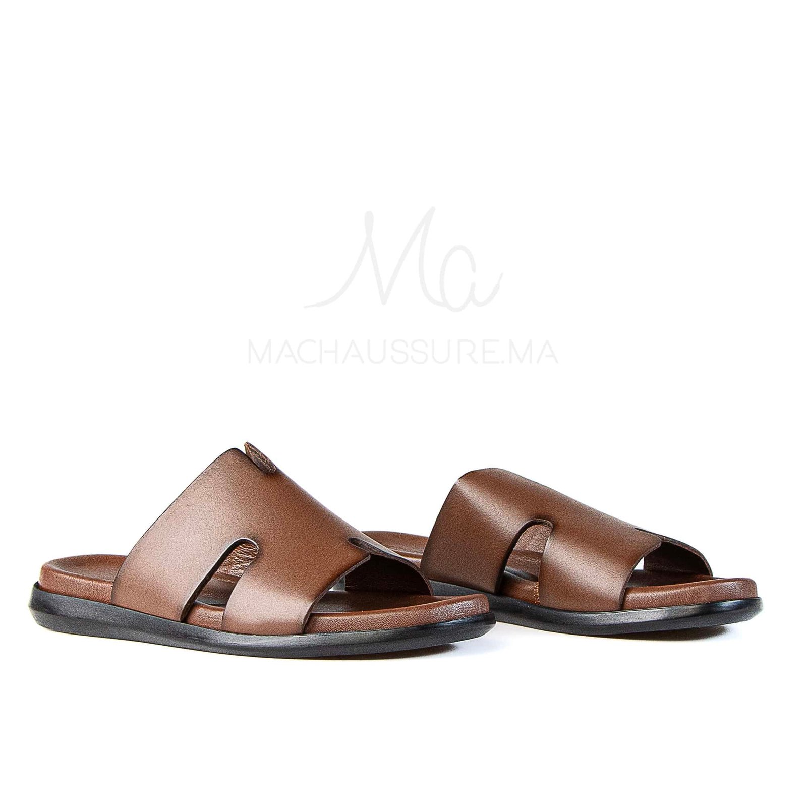 Zen – Sandales 100 % Cuir en Tabacfonce.