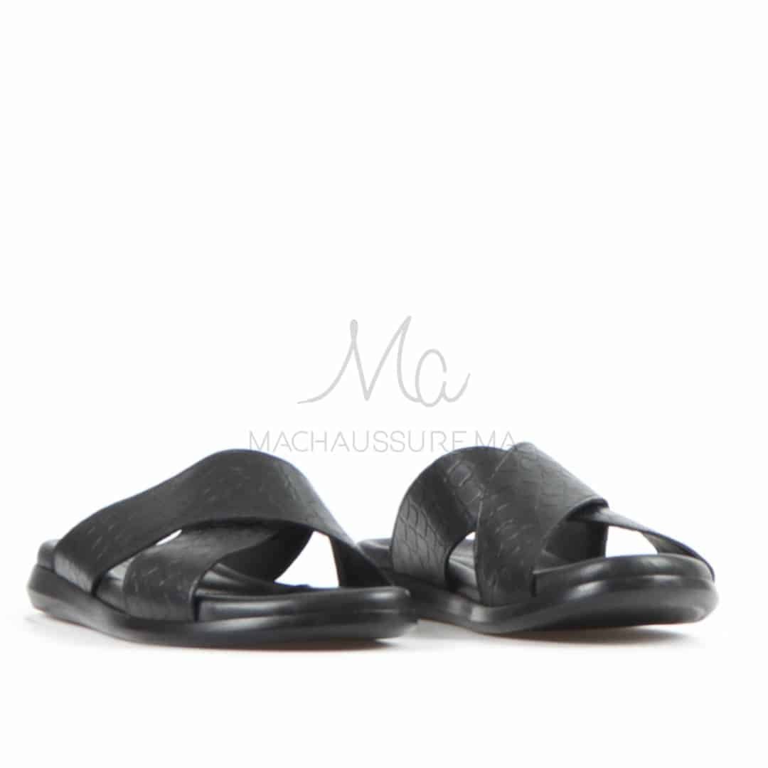 Relax - Sandales Hommes 100% Cuir en Noir.
