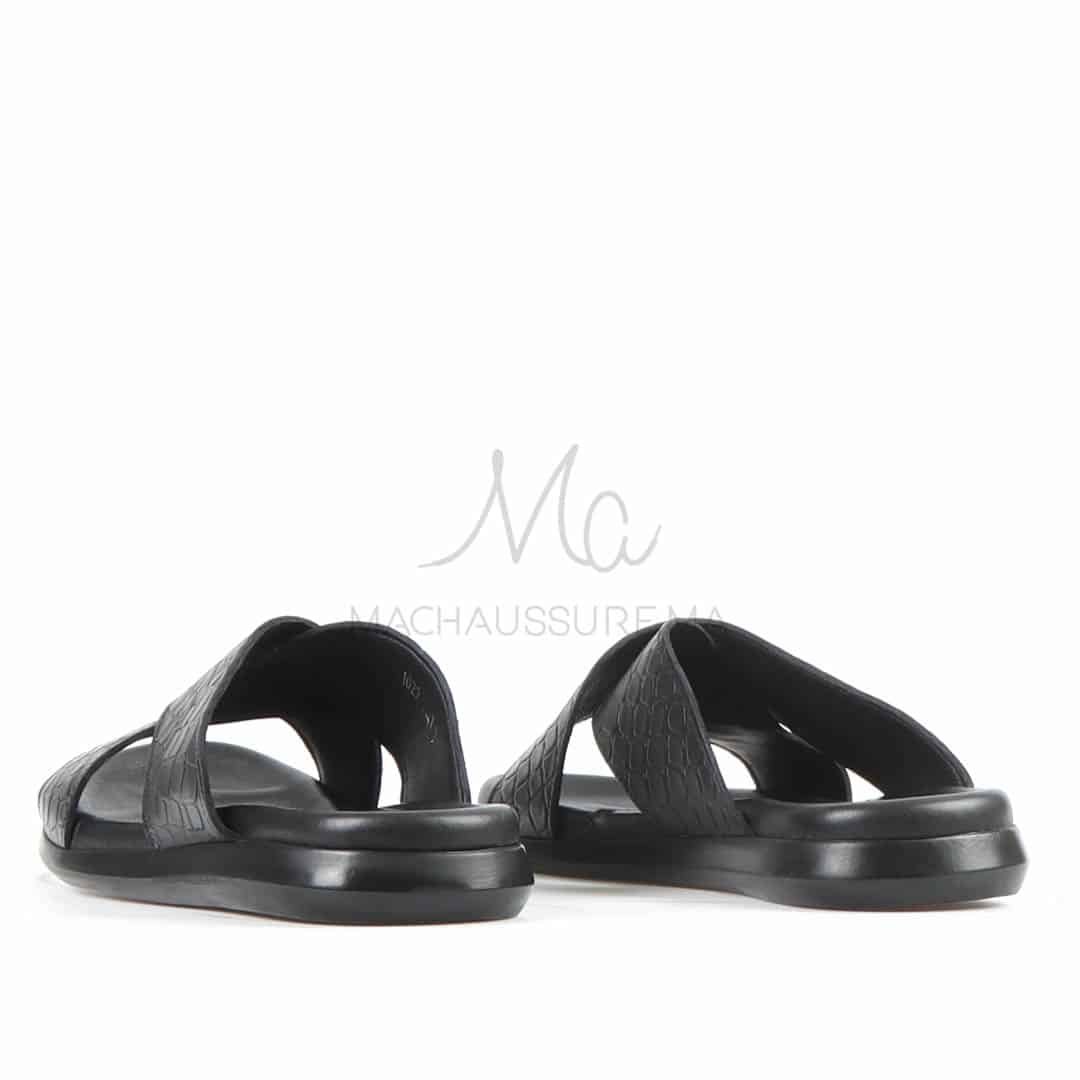 Relax - Sandales Hommes 100% Cuir en Noir.