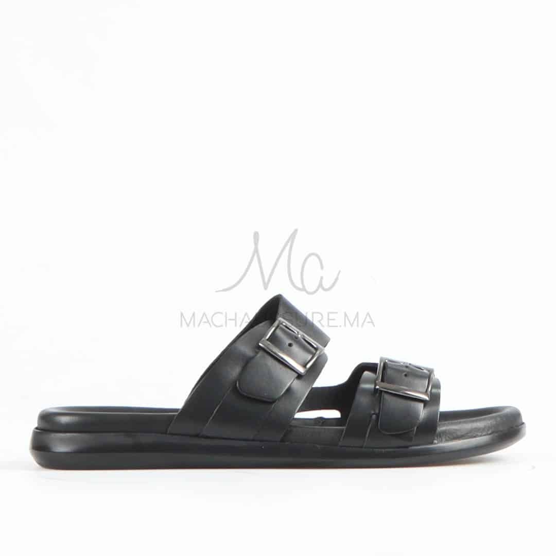 Léger - Sandales Hommes 100% Cuir en Noir.