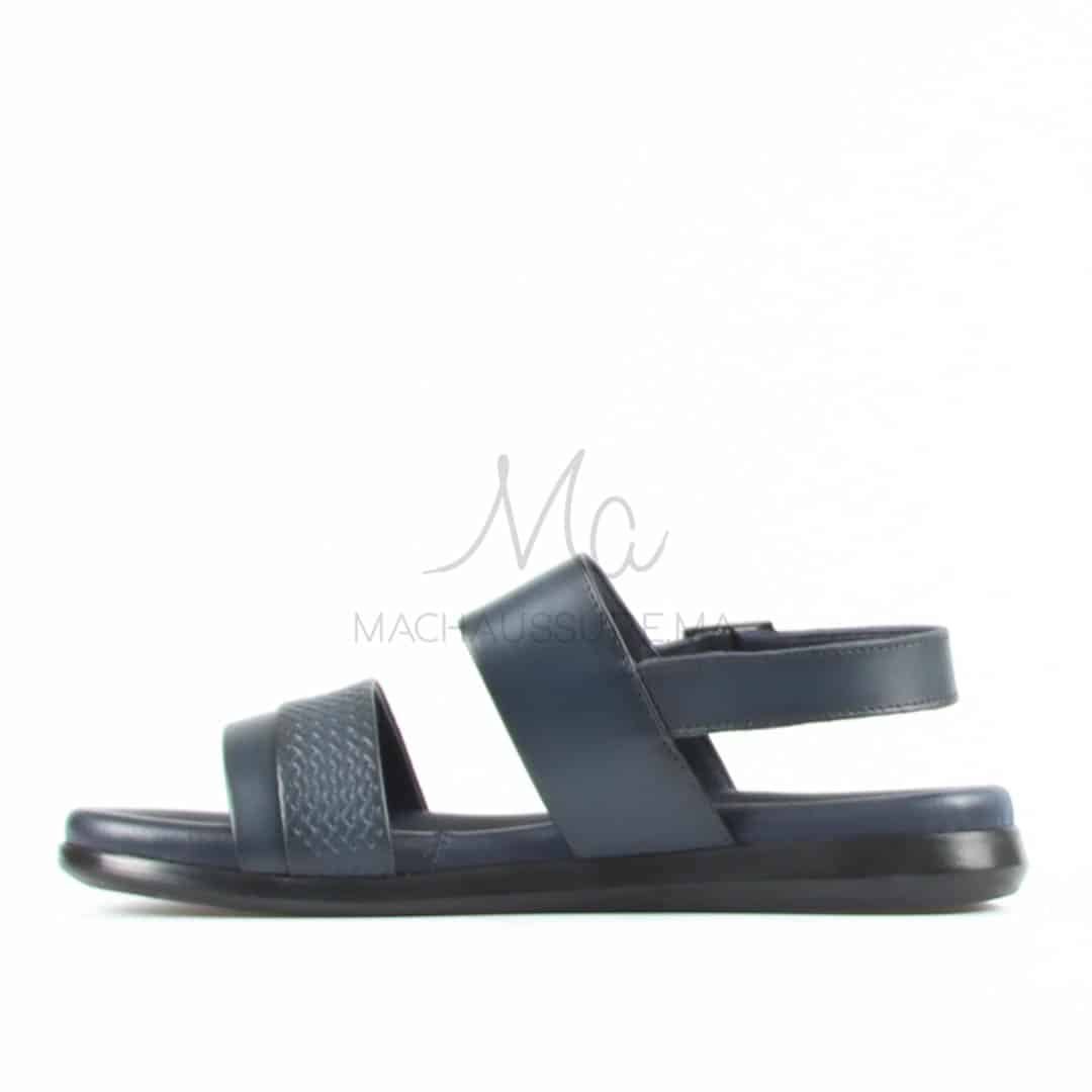 Confort - Sandales Hommes 100% Cuir en Bleu.