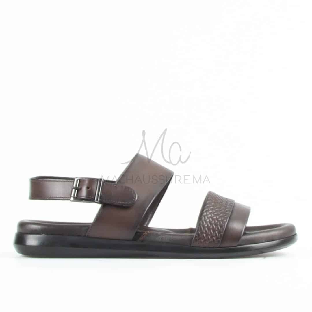 Confort - Sandales Hommes 100% Cuir en Marron.