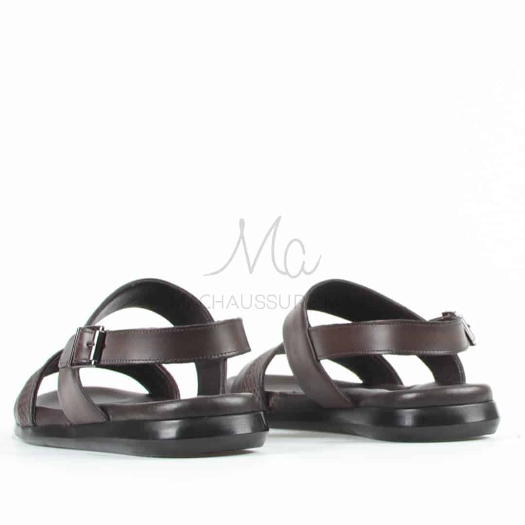 Confort - Sandales Hommes 100% Cuir en Marron.