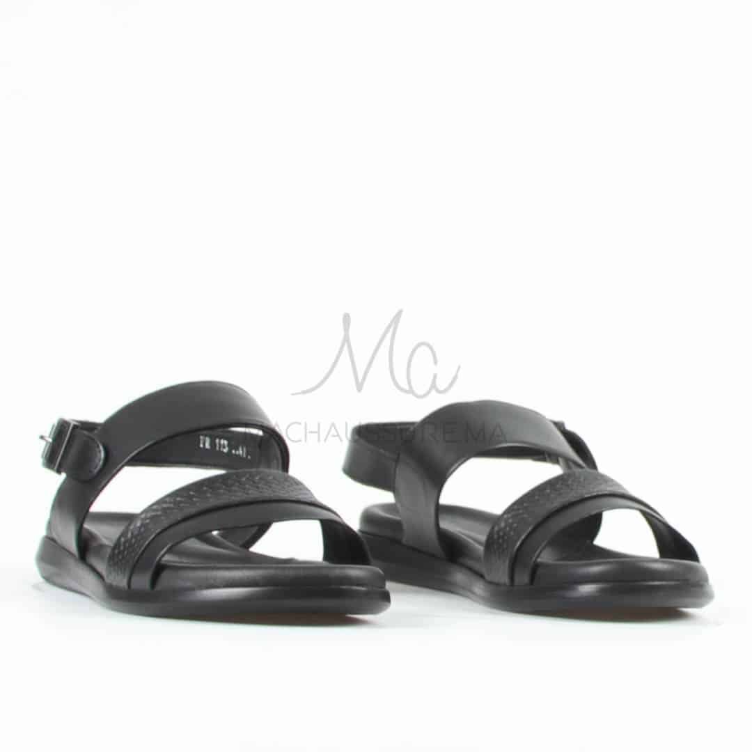 Confort - Sandales Hommes 100% Cuir en Noir.