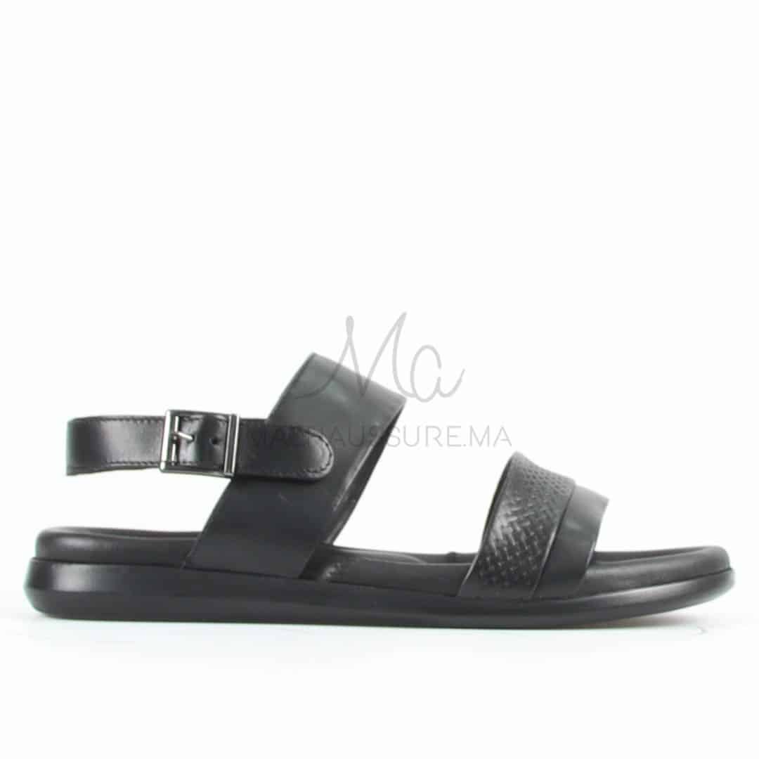 Confort - Sandales Hommes 100% Cuir en Noir.
