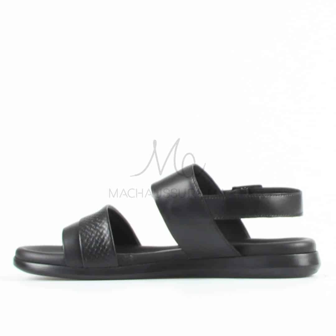 Confort - Sandales Hommes 100% Cuir en Noir.