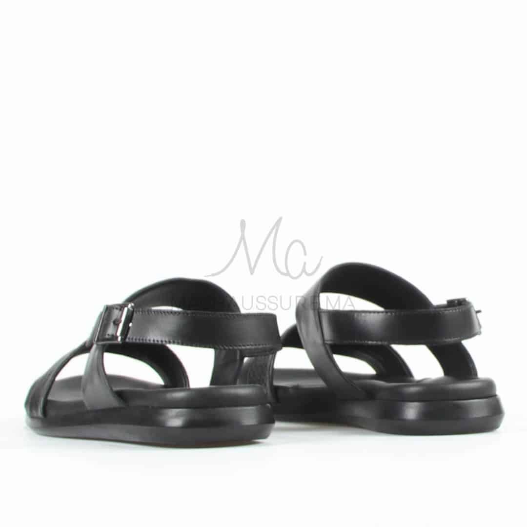 Confort - Sandales Hommes 100% Cuir en Noir.
