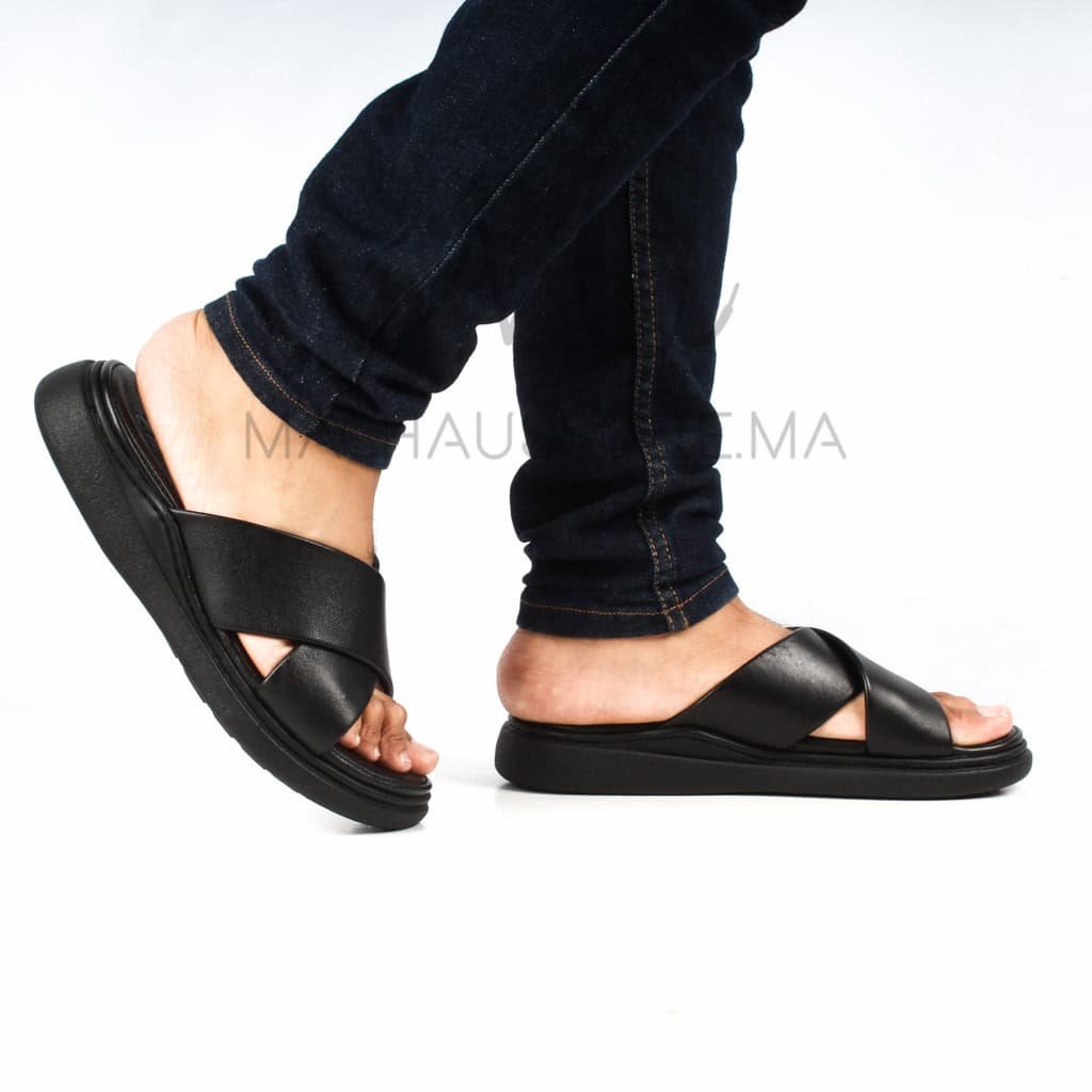 WILCOX Sandales et tongs en Cuir Noir.