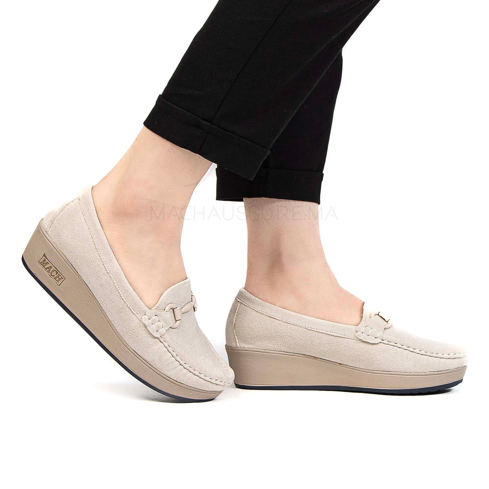 Mocassin compensé femme en Beige.