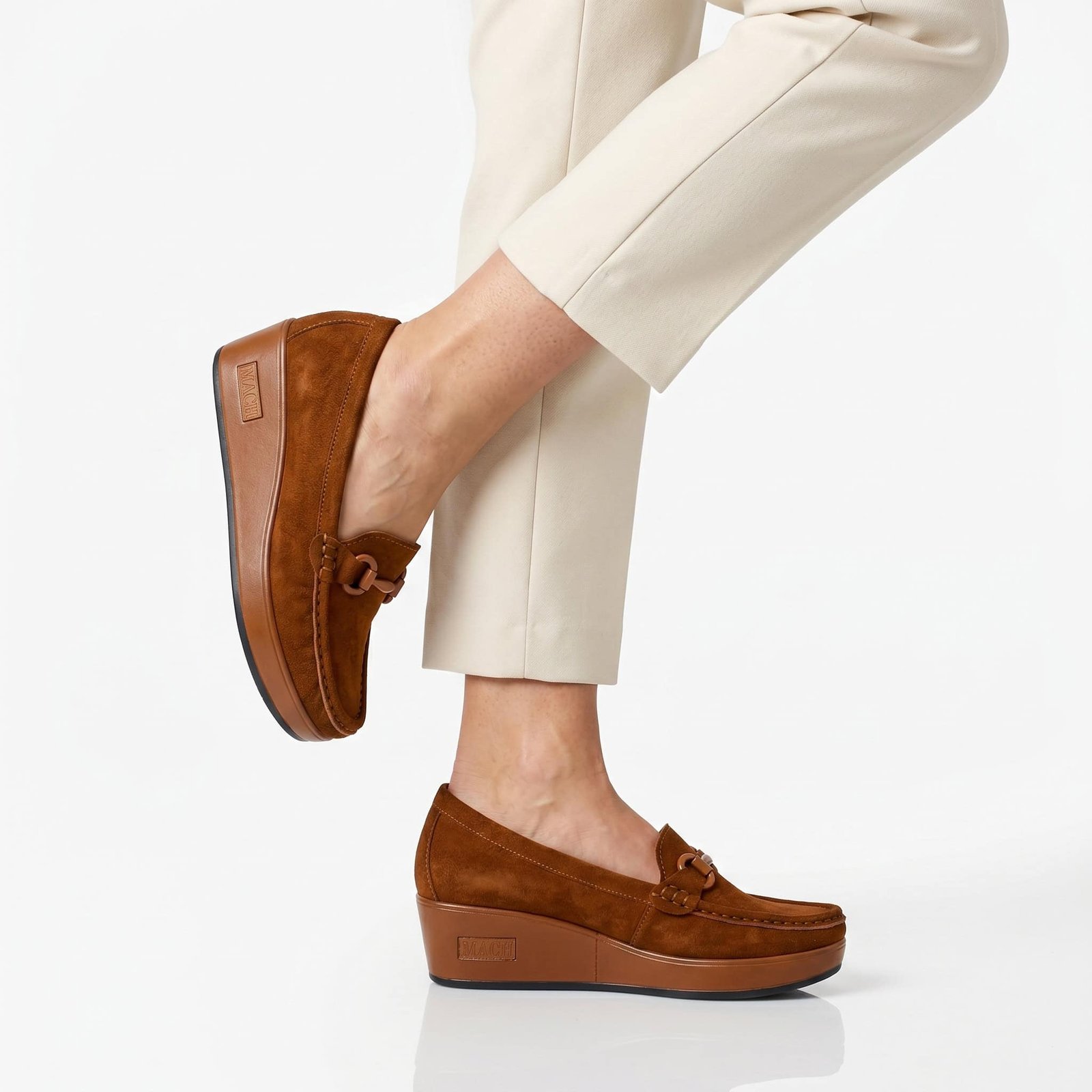 Mocassin compensé femme en Marron.
