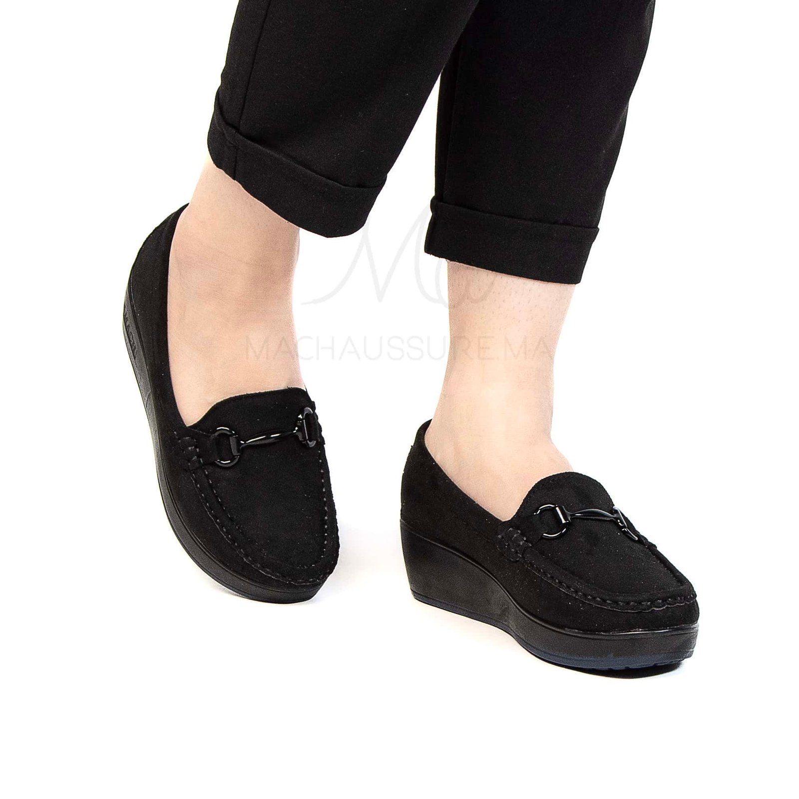 Mocassin compensé femme en Noir.