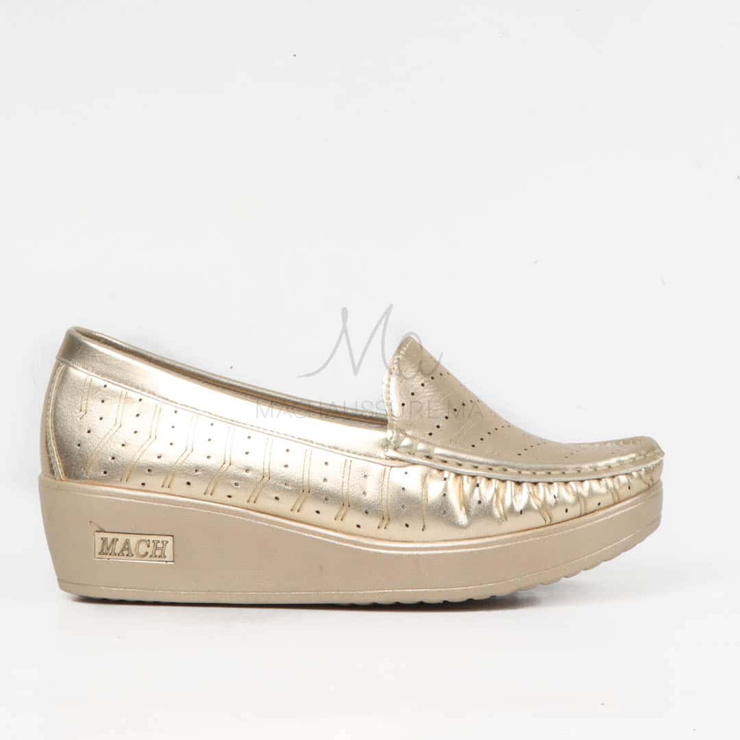 Mocassins Compensées en Dorée.