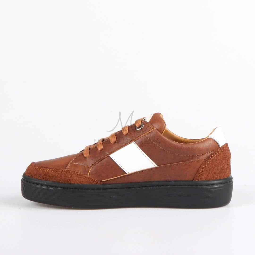 OLIVER - Baskets Enfants100% Cuir - Tabac.