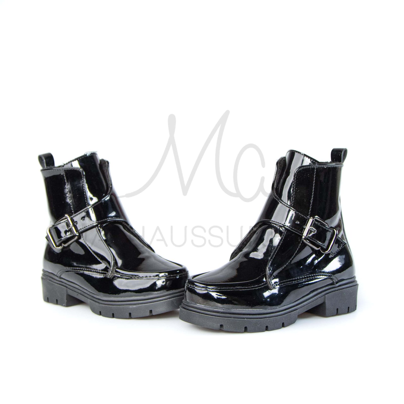 ZENIA – Bottines fille en Vernis Noir.