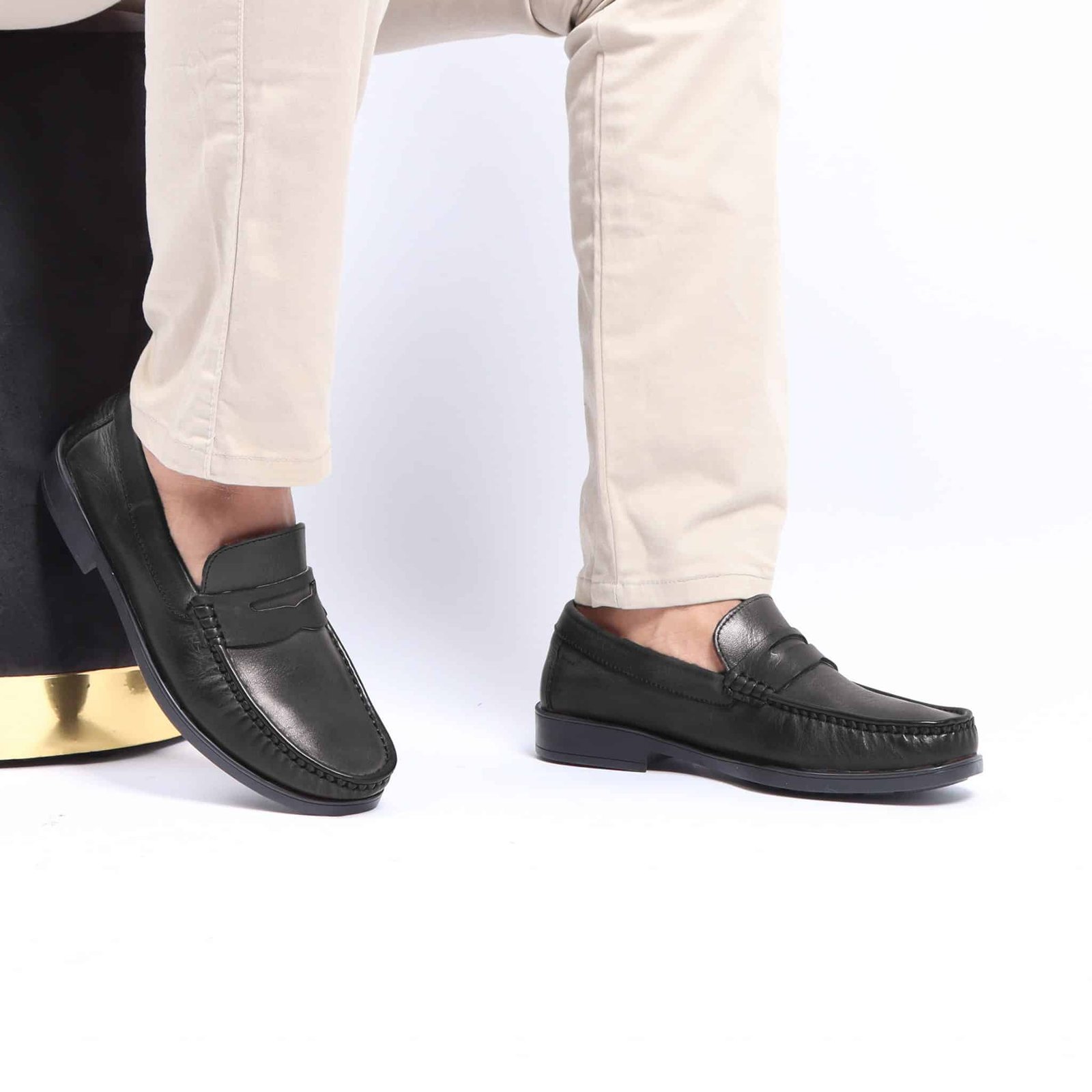 COLLEGE – Mocassins hommes 100% CUIR en Noir.