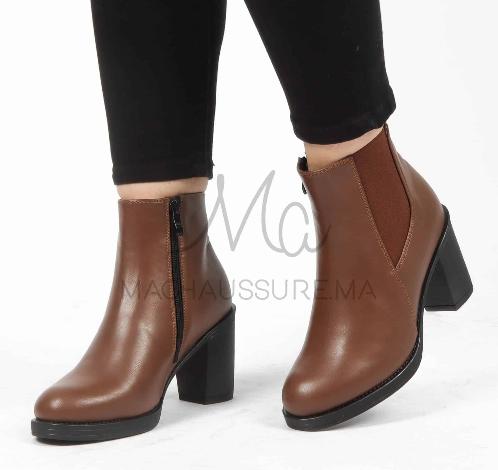 Chuky Heel bottines- Marron.