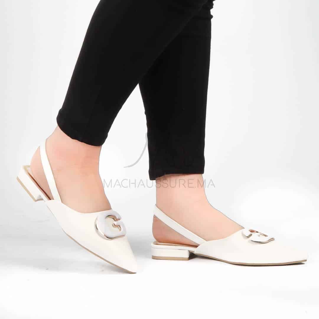 Megan - Escarpins demi talon en Blanc.
