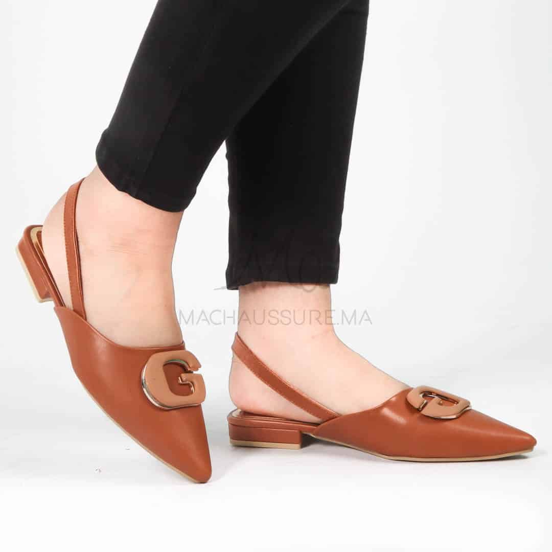 Megan - Escarpins demi talon en Tabac.
