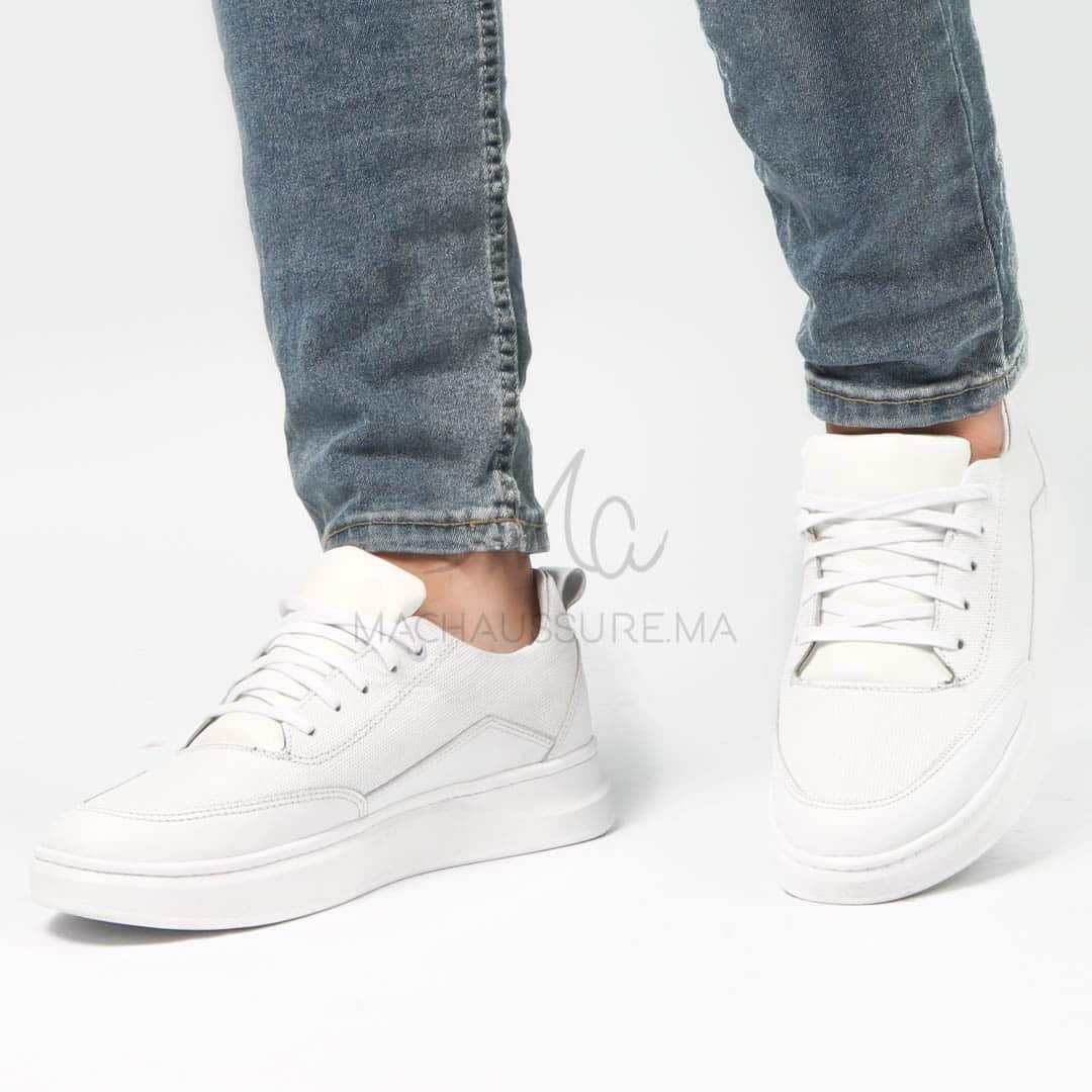 Move - Baskets basses Hommes 100% Cuir – Blanc.