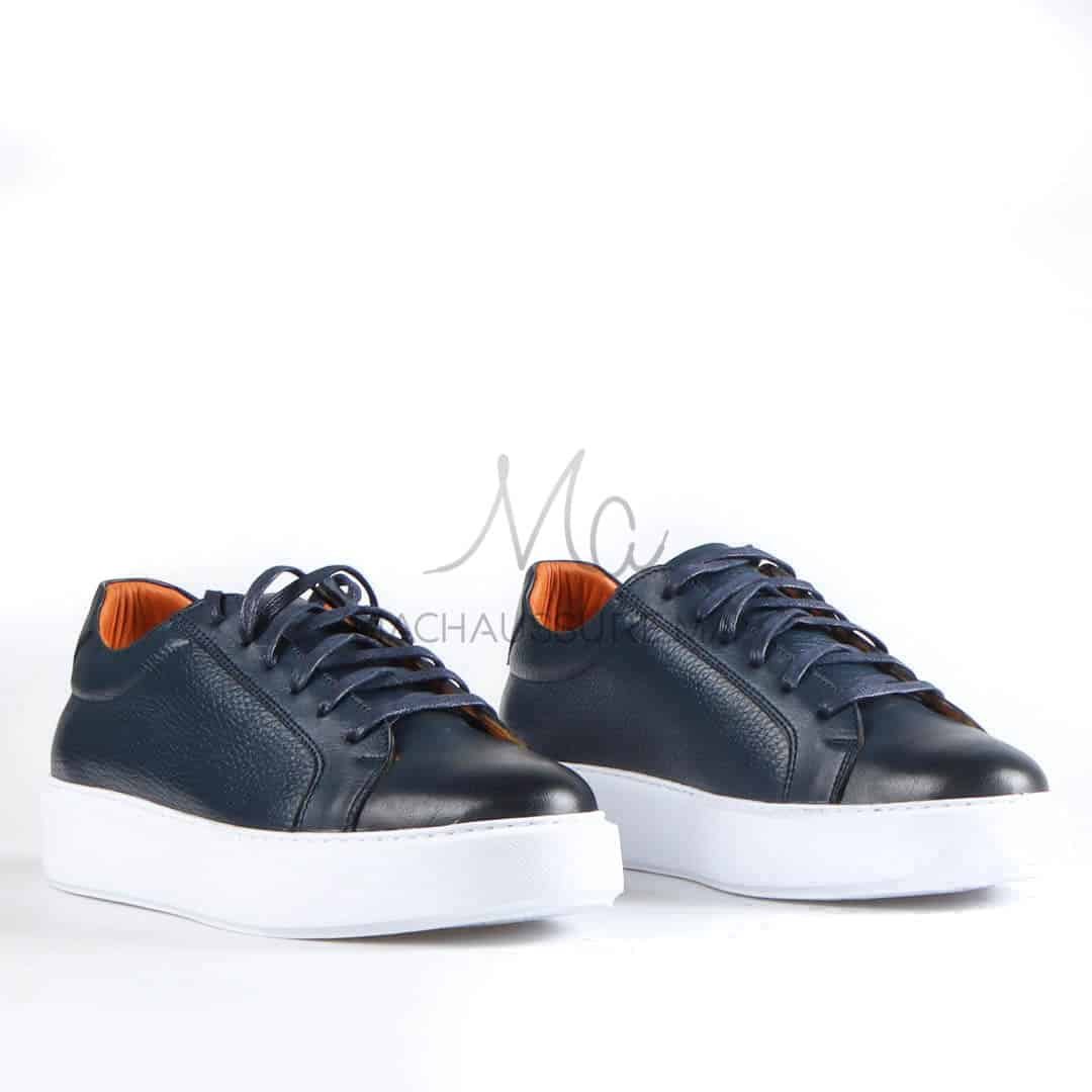 Aurelio - Baskets Hommes 100% Cuir en Bleu.