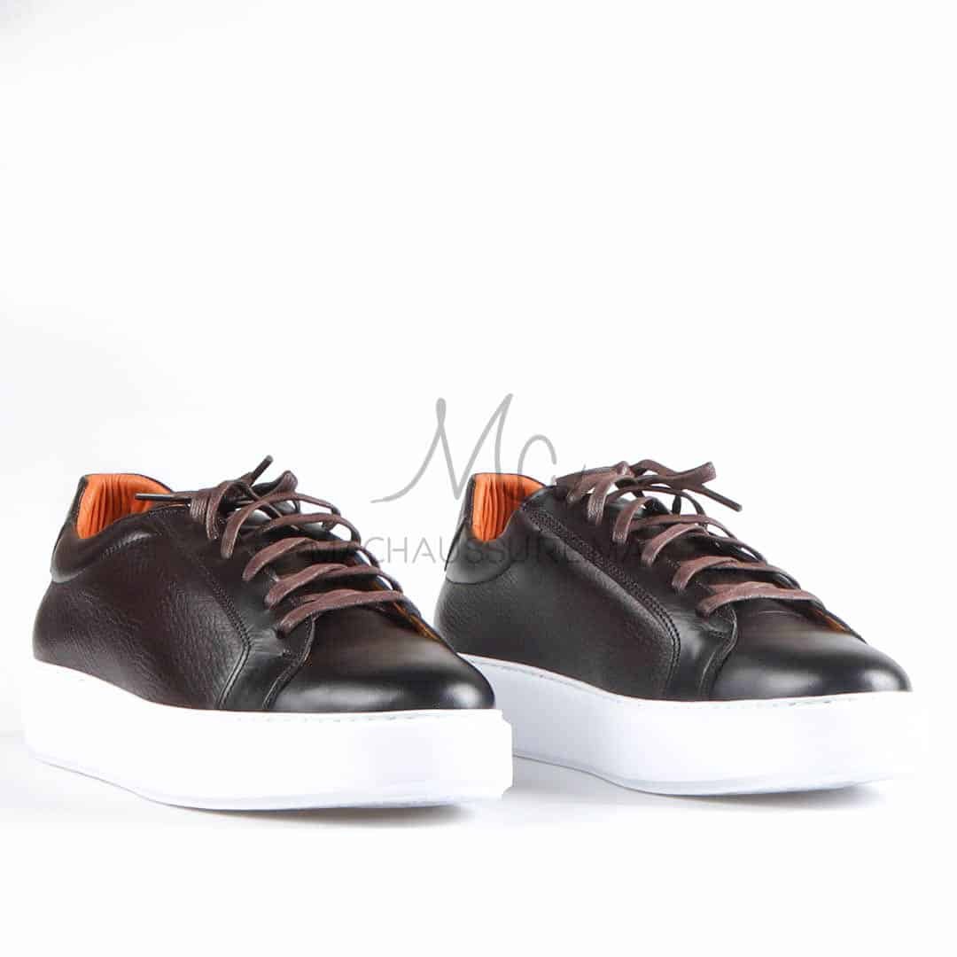 Aurelio - Baskets Hommes 100% Cuir en Marron.