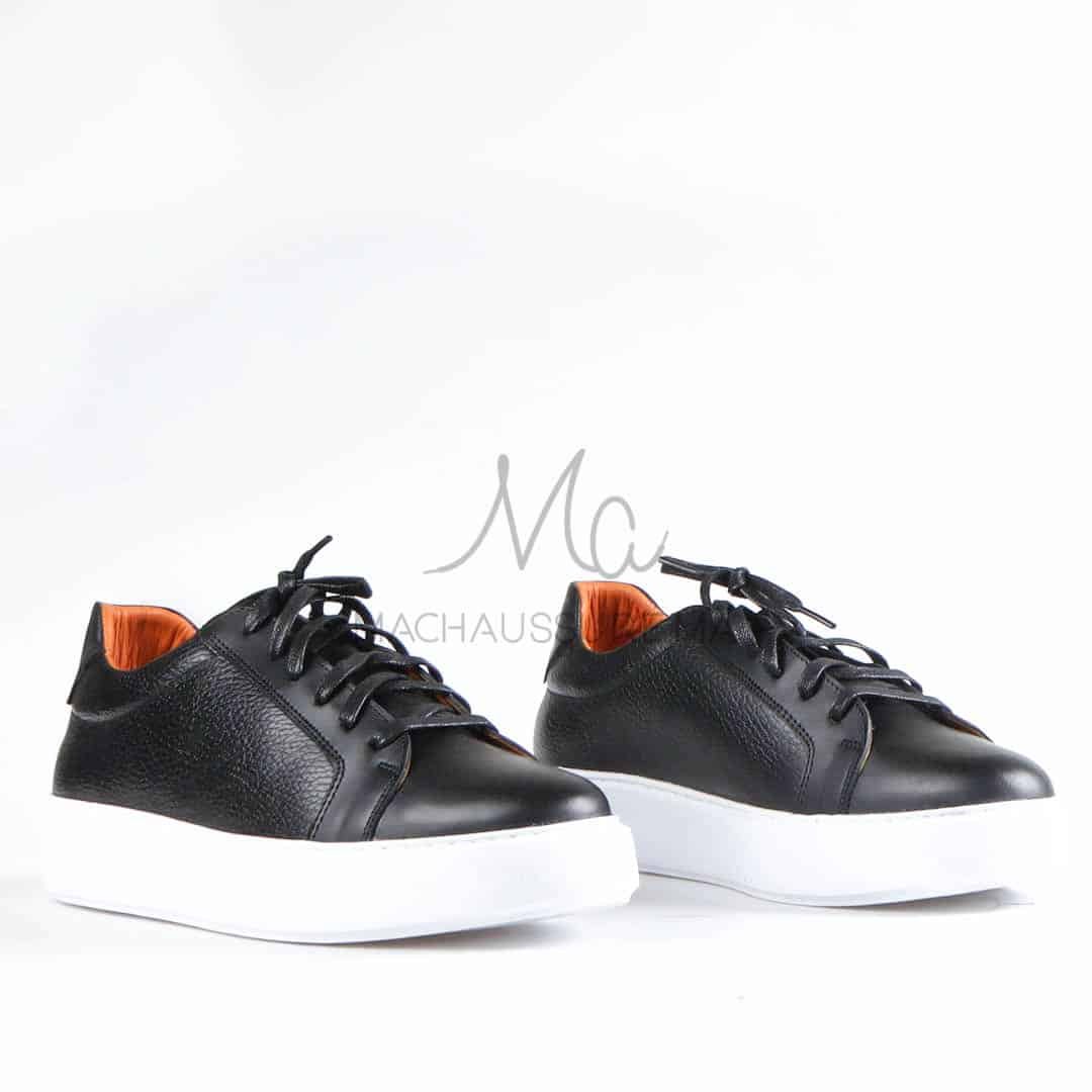 Aurelio - Baskets Hommes 100% Cuir en Noir.