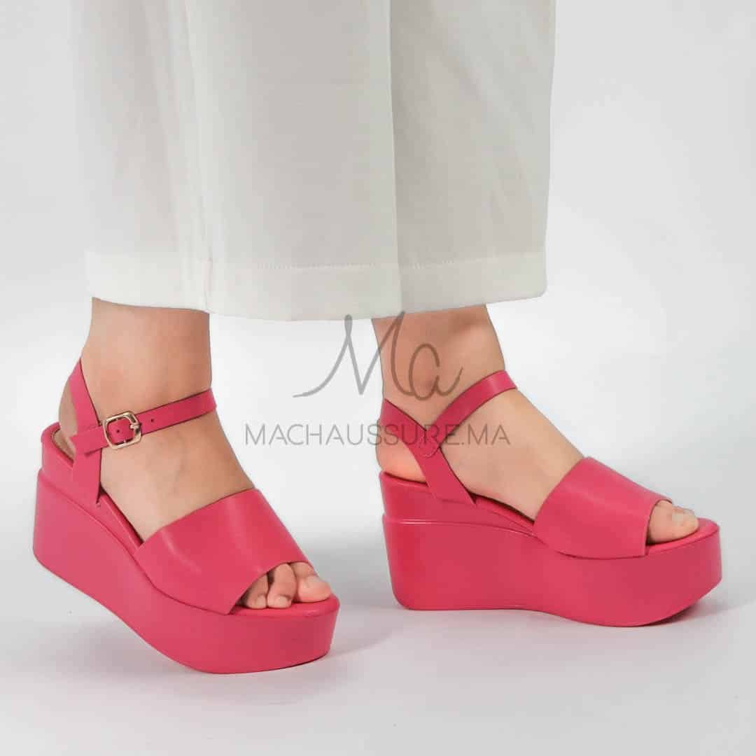 Spinelle - Sandales compensées en Fuchsia.