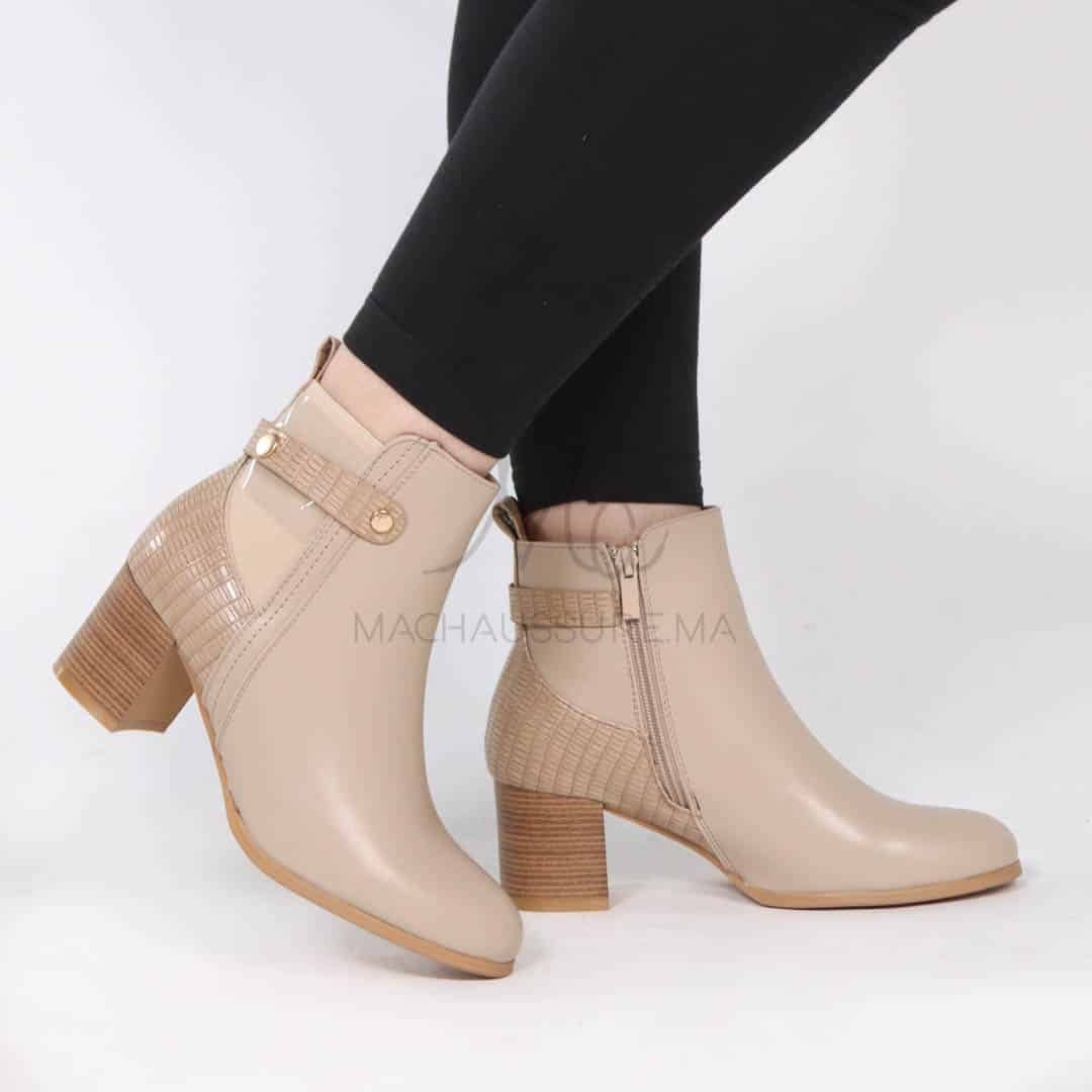 Reine – Bottines à talon en Kaki.