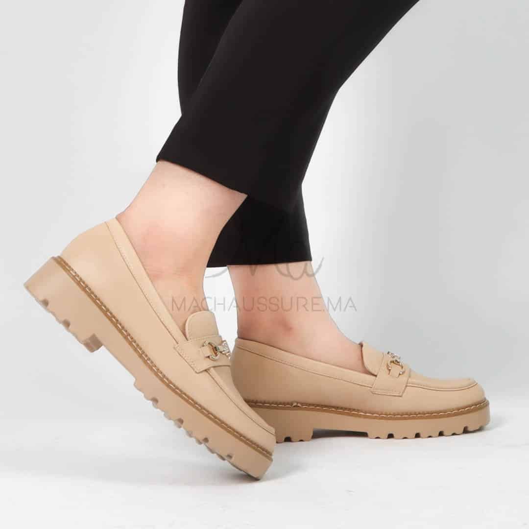 Antonia – Derbies Femmes Confortables en Beige.