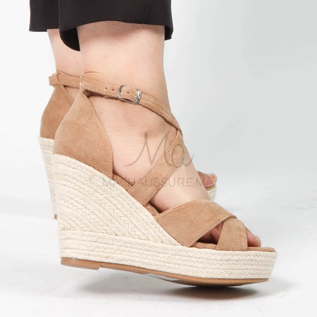 Jess– Sandales compensées en Kaki.