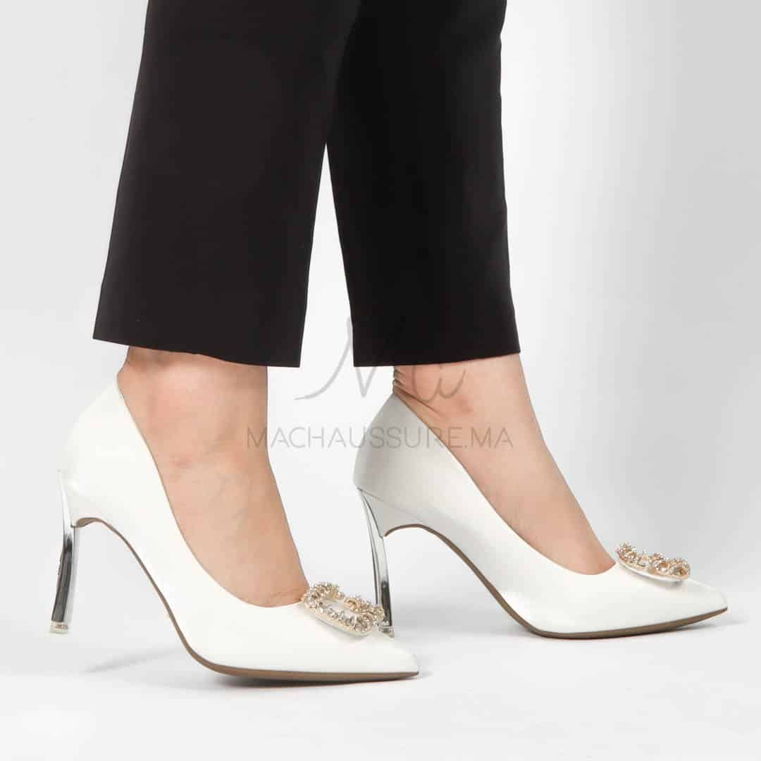 Alia - Escarpin à talon en Blanc.