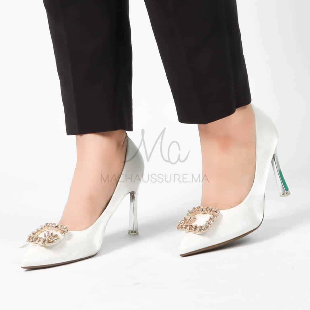 Alia - Escarpin à talon en Blanc.