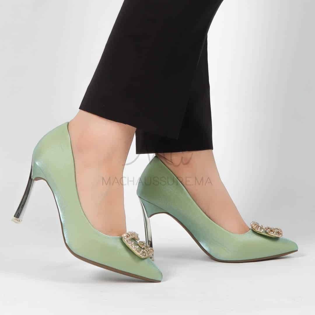Alia - Escarpin à talon en Vert.
