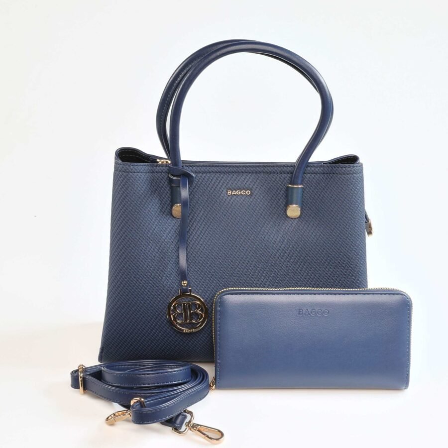 Sac à main en cuir bleu élégant avec porte-monnaie assorti et bandoulière amovible, parfait pour un..