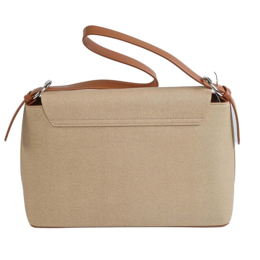 Sac à main beige élégant avec bandoulière en cuir, parfait pour un style chic et pratique..