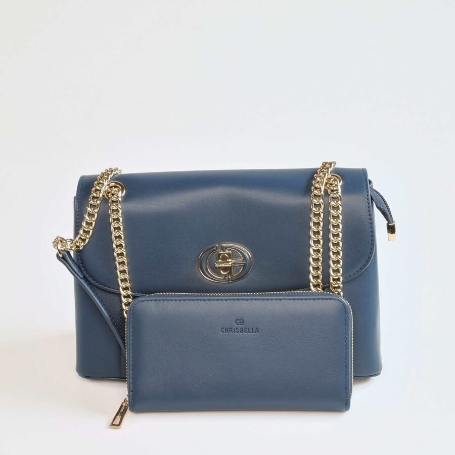 Sac à main en cuir bleu avec chaîne dorée pour un style chic et sophistiqué..