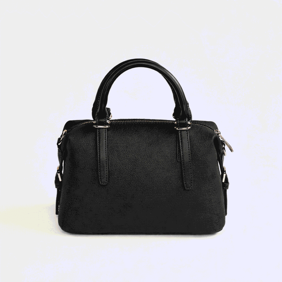 Sac à main en cuir noir, accessoire de mode pour femmes, idéal pour toutes occasions..