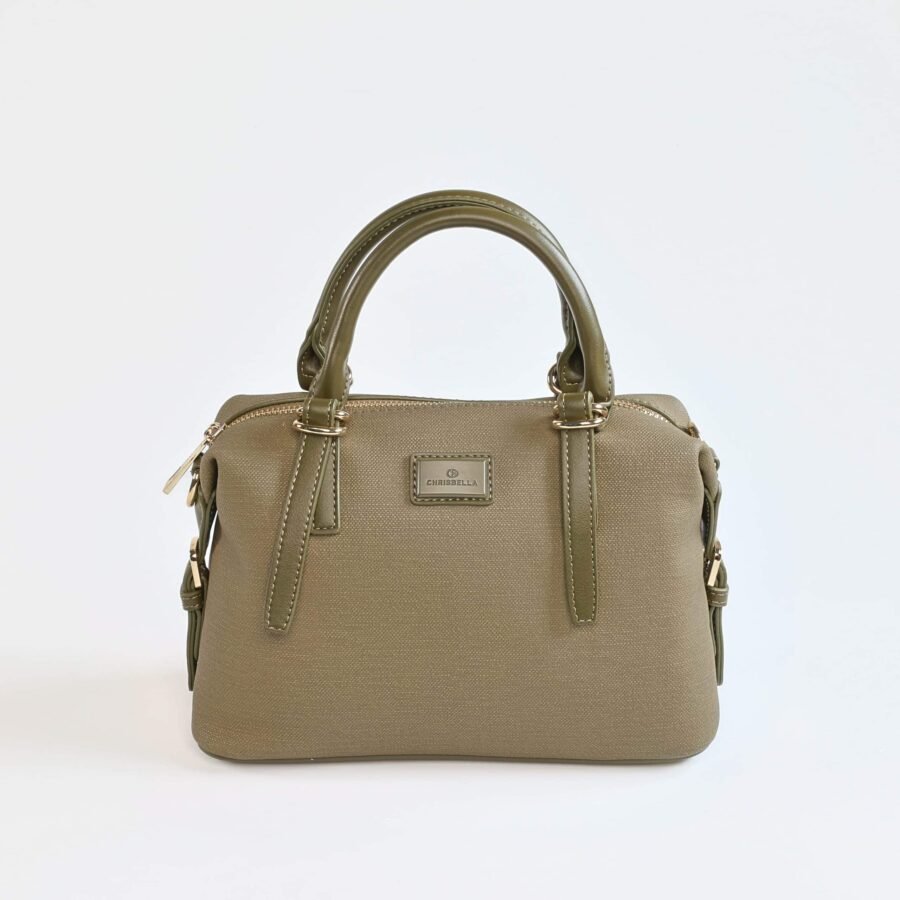 Sac à main beige en cuir synthétique avec poignées robustes, idéal pour un style élégant et pratique..