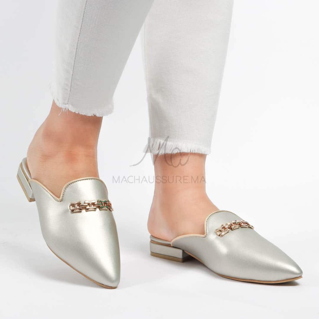 ANJA – Mules Femmes en Argenté.
