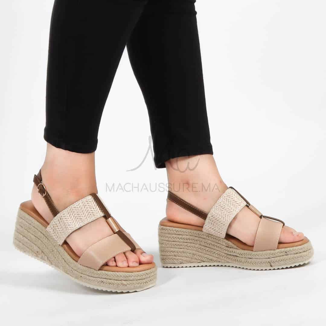 Winkle – Sandales Compensées en Beige.