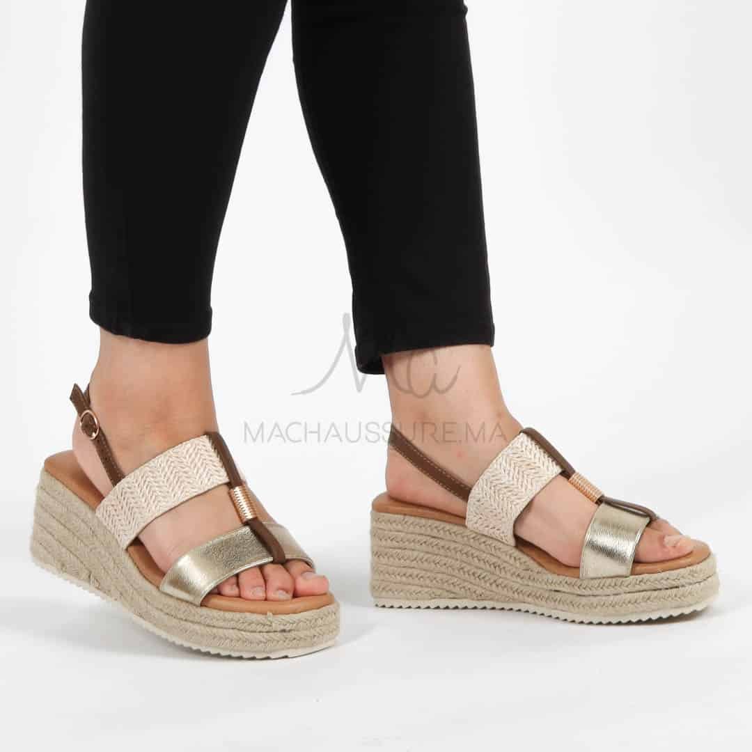Winkle – Sandales Compensées en Doré.