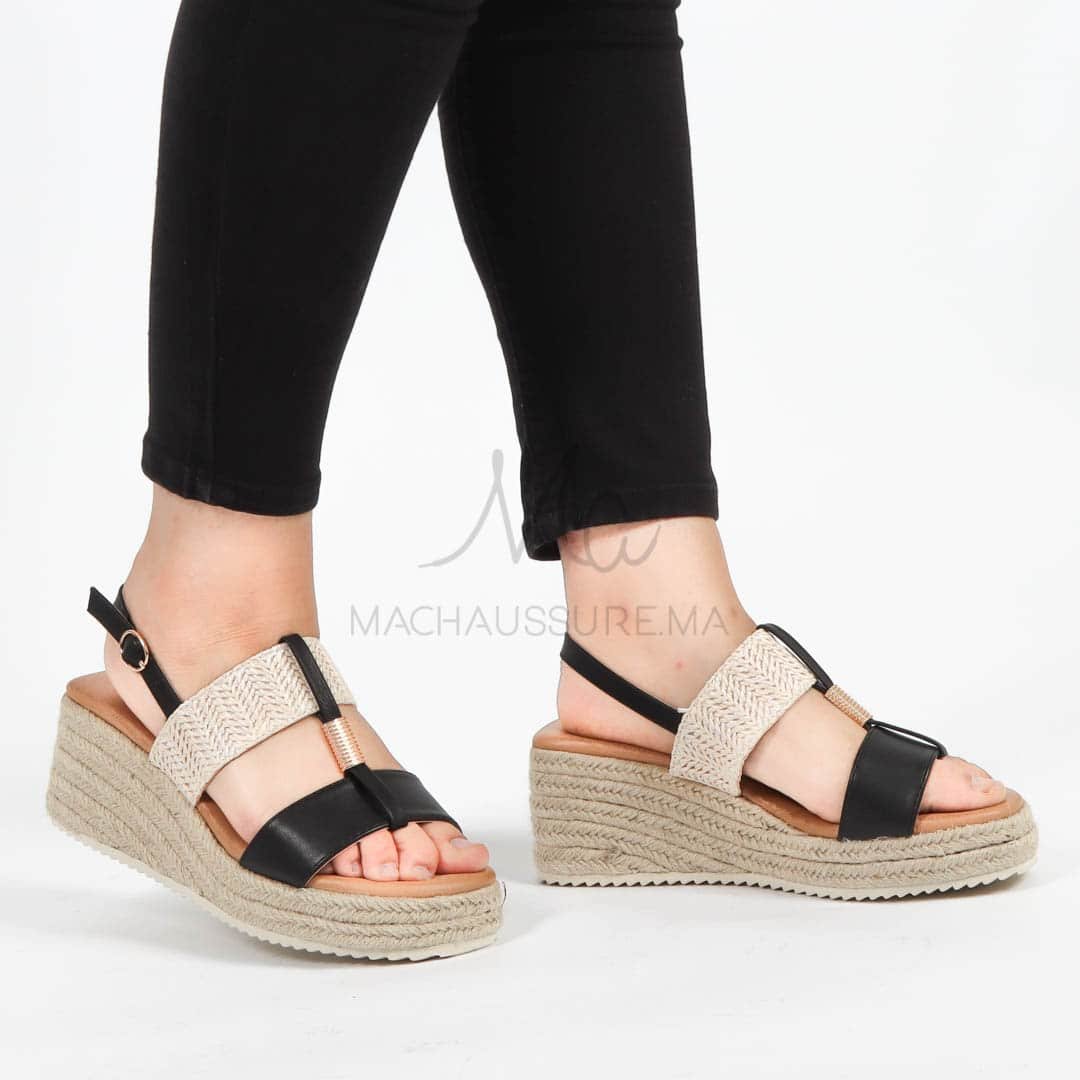 Winkle – Sandales Compensées en Noir.