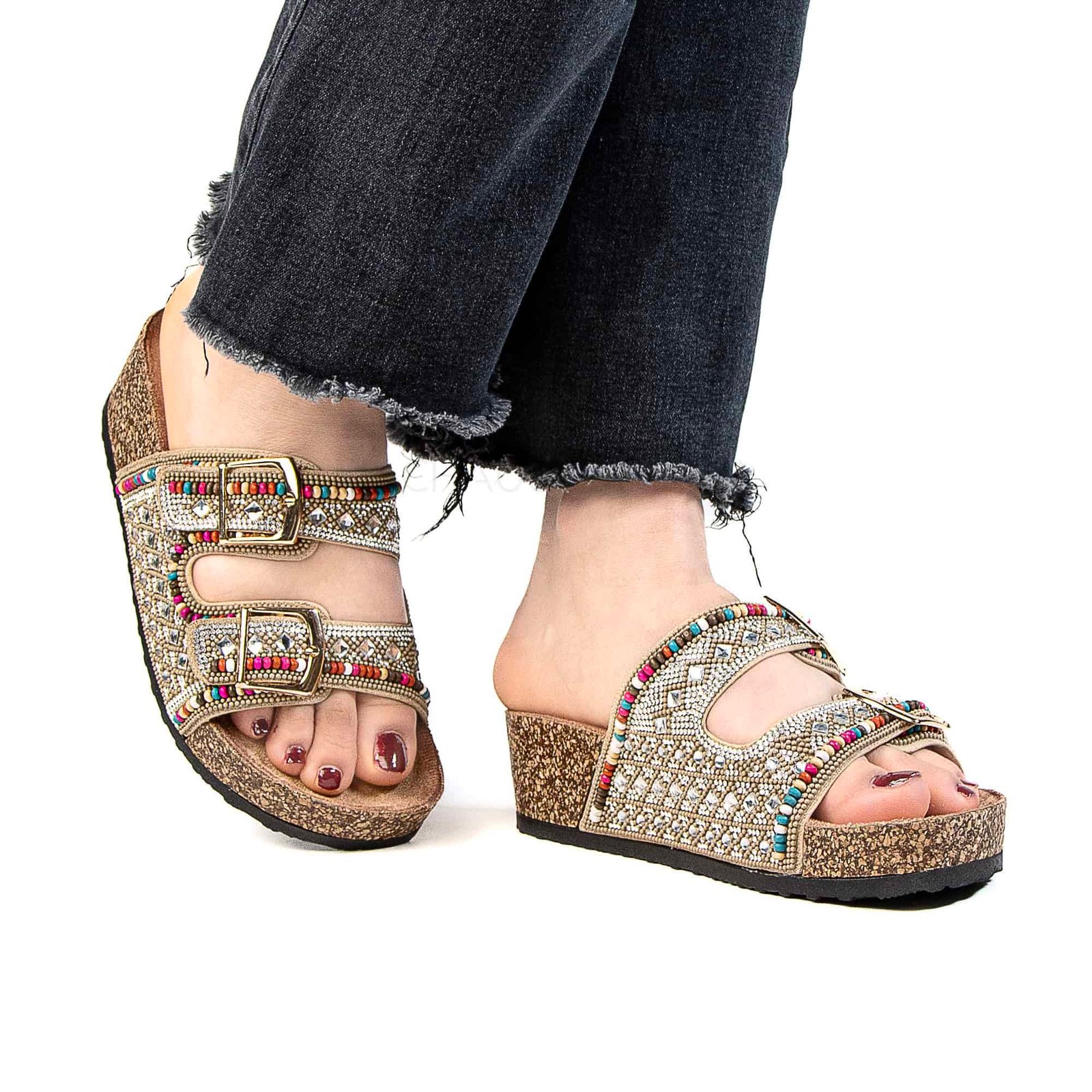 Pavot – Sandales Compensées en Beige.