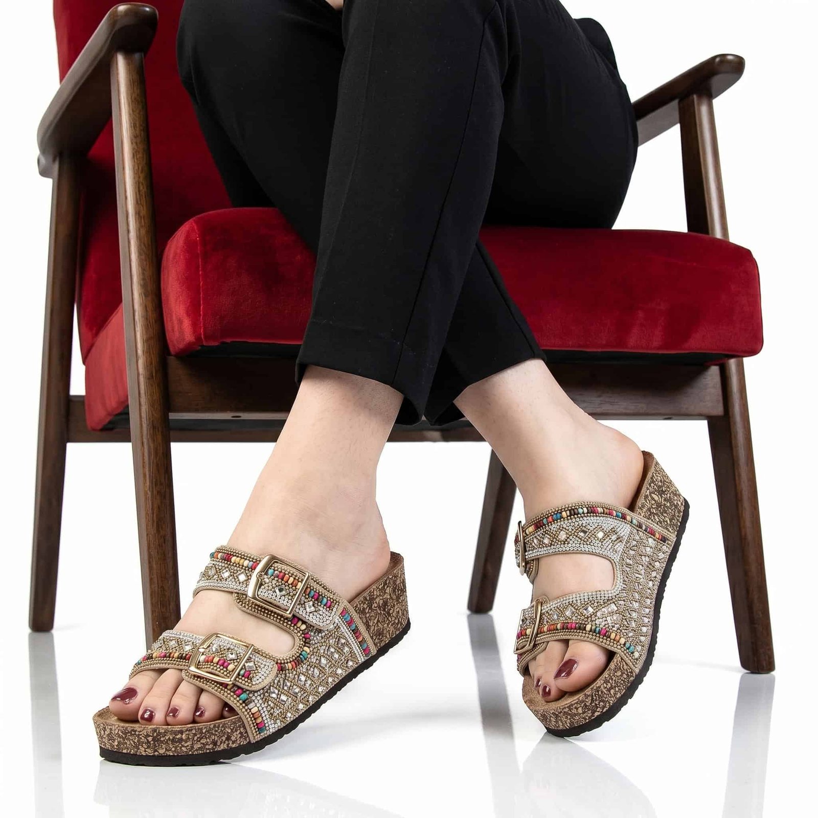 Pavot – Sandales Compensées en Beige.