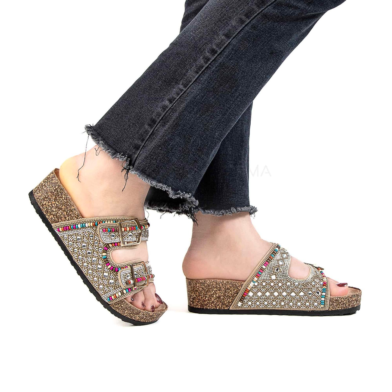 Pavot – Sandales Compensées en Beige.